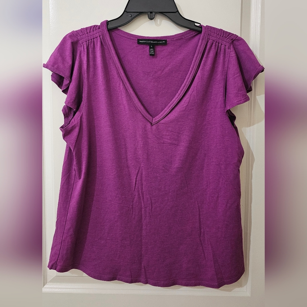 Glamgetter Tee By White House Black Market Purple V-Neck Short Sleeve Top